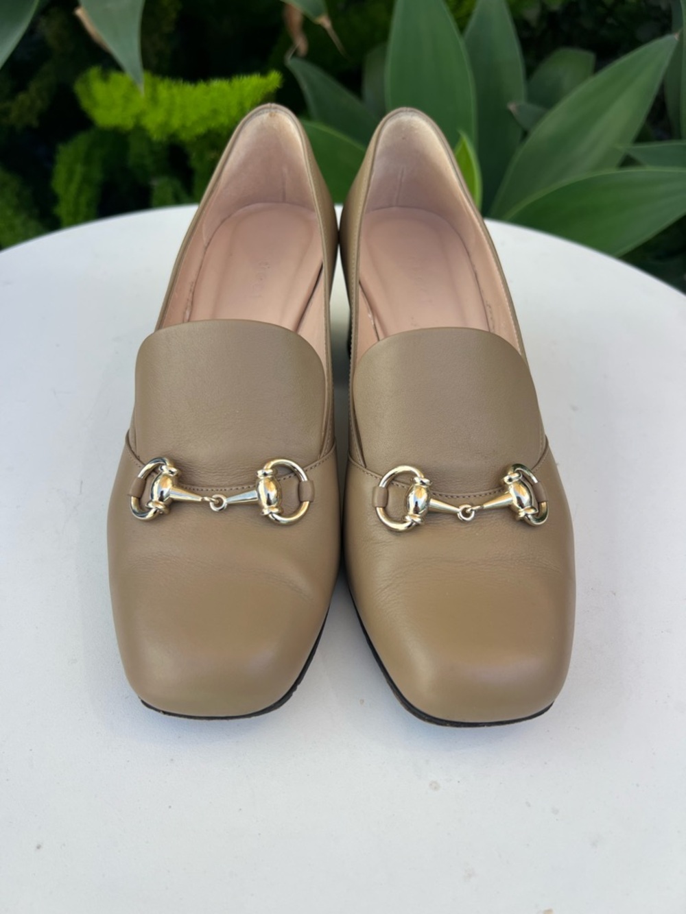 Gucci Beige Leather Horsebit Loafers
